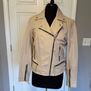 Bod and Christensen Women's Cream Leather Biker Jacket
